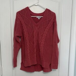 Sonoma V-Neck Cable Knit Sweater - Deep Pink